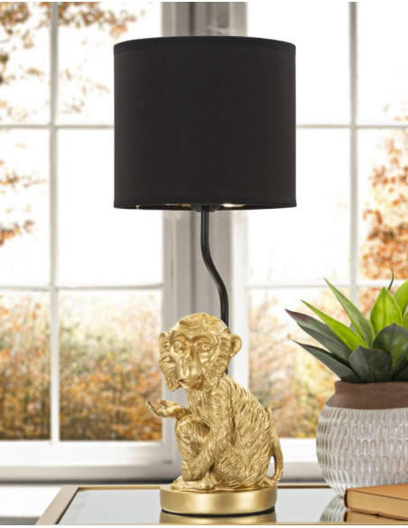 Lampe à poser originale XL Bébé Singe Hauteur 51 cm en Résine Métal Doré Tissu Noir Seduta 
