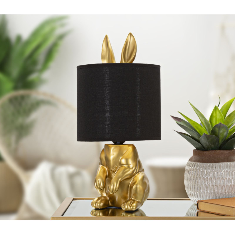 Lampe à poser orignale Lapin caché Hauteur 43 cm en Résine Doré Tissu Noir Coniglio 