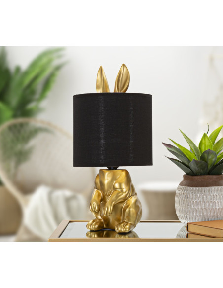 Lampe à poser orignale Lapin caché Hauteur 43 cm en Résine Doré Tissu Noir Coniglio 