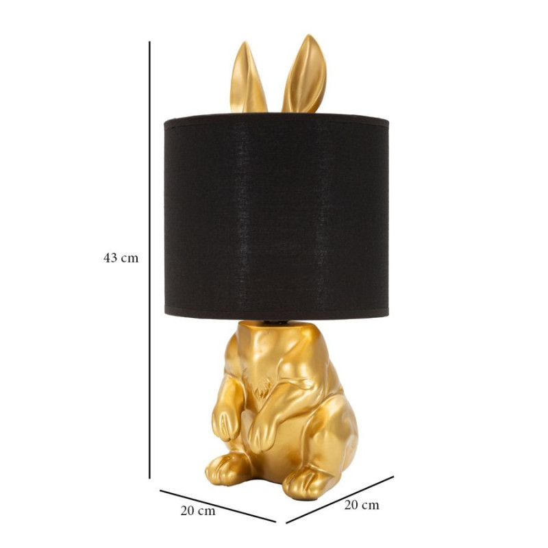 Lampe à poser orignale Lapin caché Hauteur 43 cm en Résine Doré Tissu Noir Coniglio 