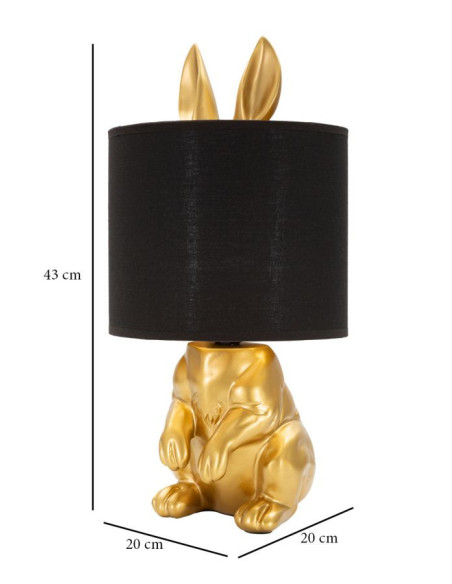 Lampe à poser orignale Lapin caché Hauteur 43 cm en Résine Doré Tissu Noir Coniglio 