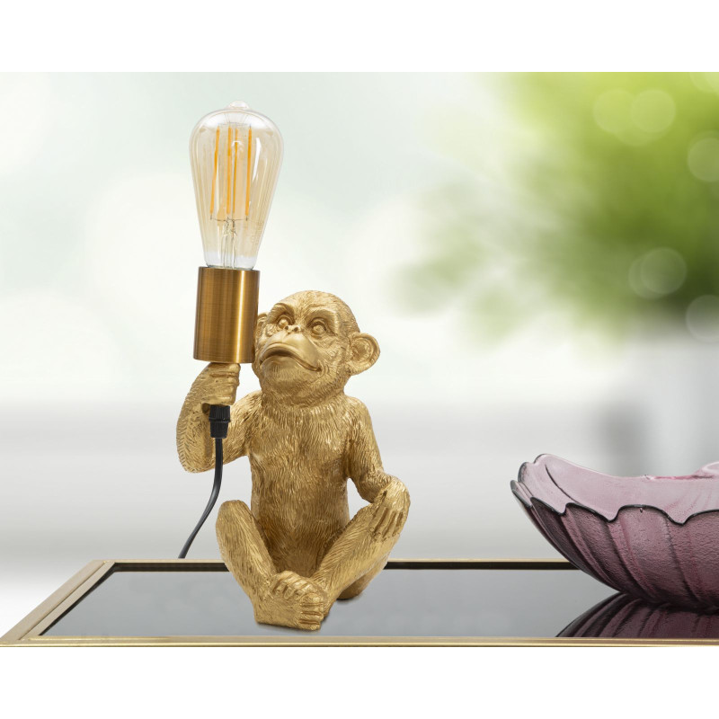 Lampe à poser originale Singe assis Hauteur 25 cm en Résine Métal Doré Monkey 