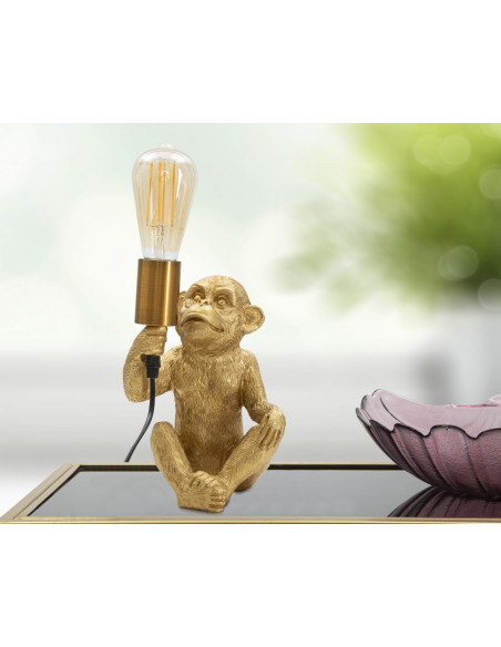 Lampe à poser originale Singe assis Hauteur 25 cm en Résine Métal Doré Monkey 