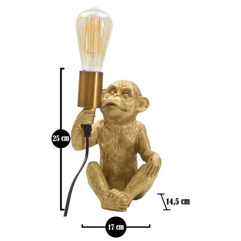 Lampe à poser originale Singe assis Hauteur 25 cm en Résine Métal Doré Monkey 