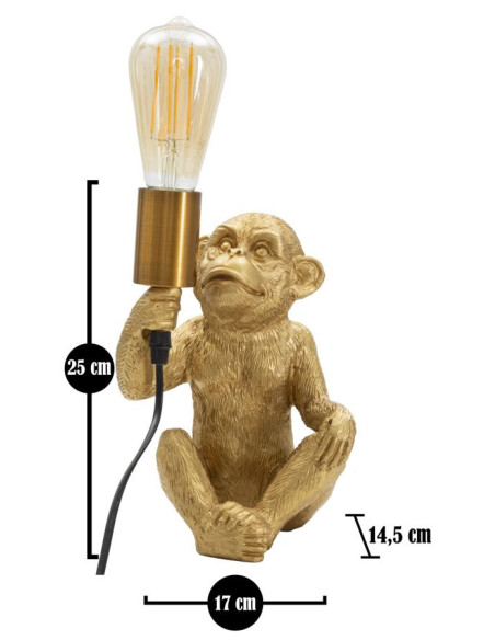 Lampe à poser originale Singe assis Hauteur 25 cm en Résine Métal Doré Monkey 