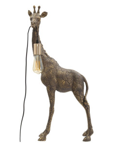 Lampe à poser originale XXL Girafe Hauteur 80 cm en Résine Marron Métal Doré Giraffa 