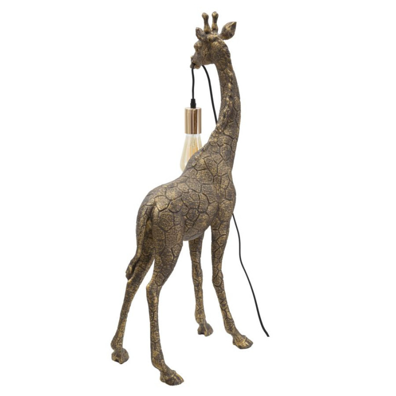 Lampe à poser originale XXL Girafe Hauteur 80 cm en Résine Marron Métal Doré Giraffa 