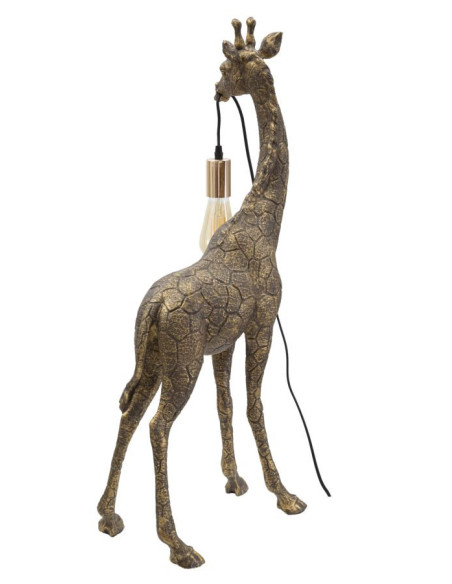 Lampe à poser originale XXL Girafe Hauteur 80 cm en Résine Marron Métal Doré Giraffa 