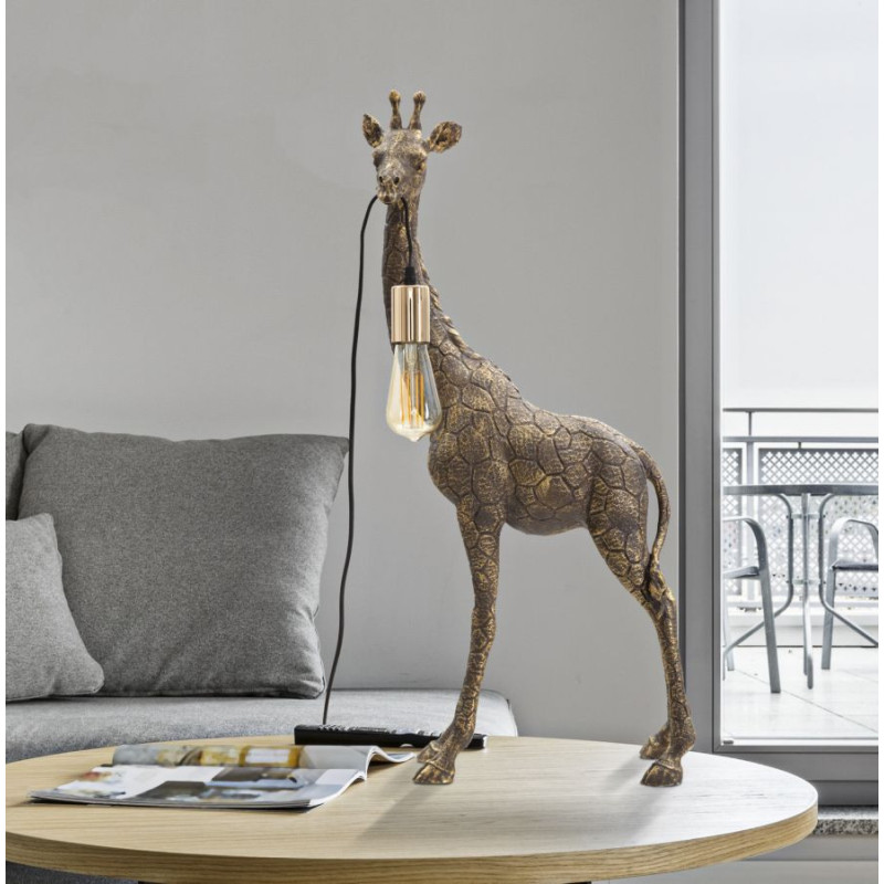 Lampe à poser originale XXL Girafe Hauteur 80 cm en Résine Marron Métal Doré Giraffa 