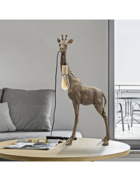 Lampe à poser originale XXL Girafe Hauteur 80 cm en Résine Marron Métal Doré Giraffa 
