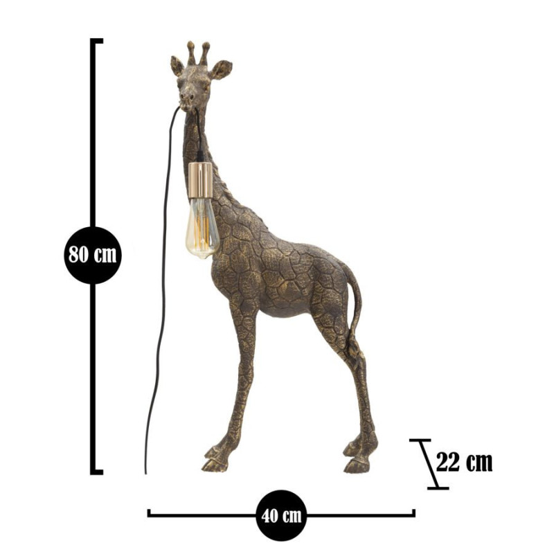 Lampe à poser originale XXL Girafe Hauteur 80 cm en Résine Marron Métal Doré Giraffa 
