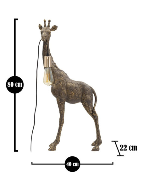 Lampe à poser originale XXL Girafe Hauteur 80 cm en Résine Marron Métal Doré Giraffa 