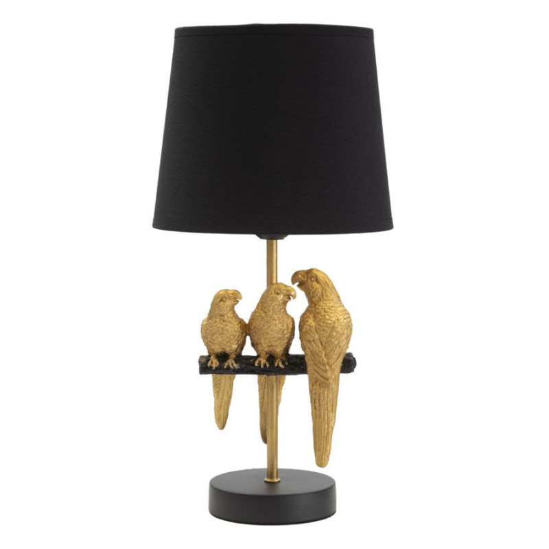 Lampe à poser originale 3 Perroquets Hauteur 39 cm en Résine Métal Doré Tissu Noir Pappagallo 