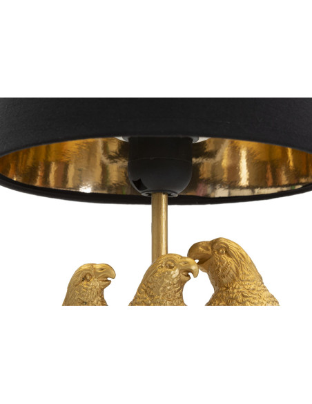 Lampe à poser originale 3 Perroquets Hauteur 39 cm en Résine Métal Doré Tissu Noir Pappagallo 