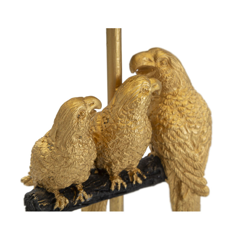 Lampe à poser originale 3 Perroquets Hauteur 39 cm en Résine Métal Doré Tissu Noir Pappagallo 