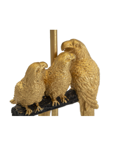 Lampe à poser originale 3 Perroquets Hauteur 39 cm en Résine Métal Doré Tissu Noir Pappagallo 