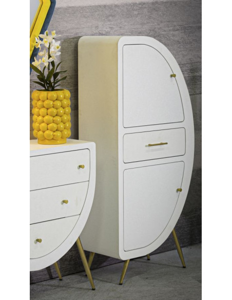 Buffet moderne Haut 2 portes 1 tiroir en Bois Blanc Métal Doré Venus 