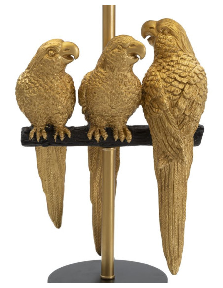 Lampe à poser originale XL 3 Perroquets Hauteur 62 cm en Résine Métal Doré Tissu Noir Pappagallo 