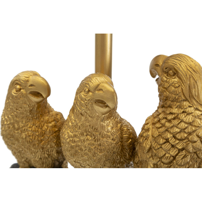 Lampe à poser originale XL 3 Perroquets Hauteur 62 cm en Résine Métal Doré Tissu Noir Pappagallo 
