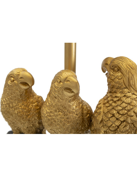 Lampe à poser originale XL 3 Perroquets Hauteur 62 cm en Résine Métal Doré Tissu Noir Pappagallo 
