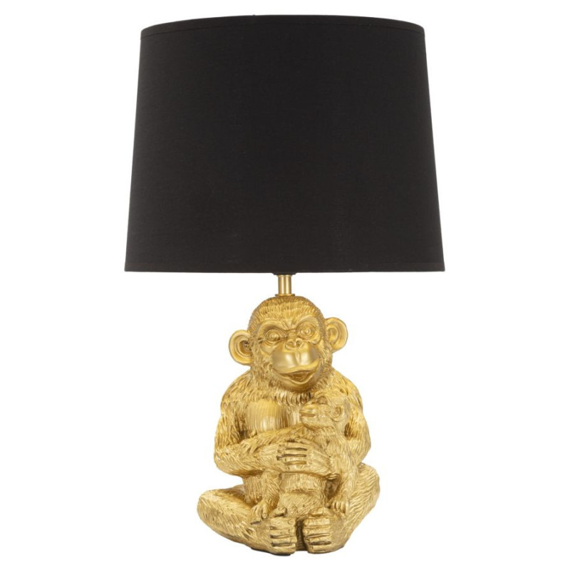 Lampe à poser originale Maman Singe Hauteur 49 cm en Résine Métal Doré Tissu Noir Monkey Mum 