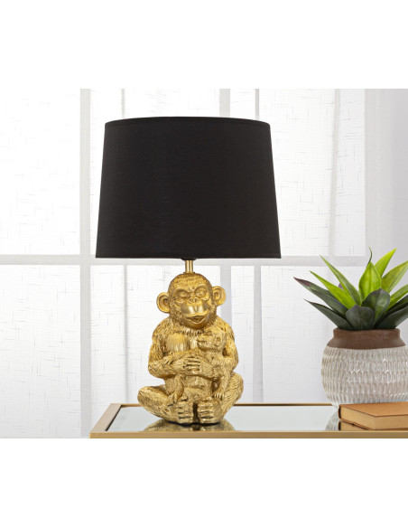 Lampe à poser originale Maman Singe Hauteur 49 cm en Résine Métal Doré Tissu Noir Monkey Mum 