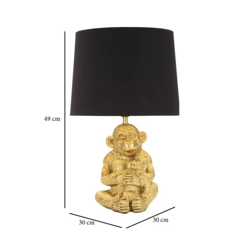 Lampe à poser originale Maman Singe Hauteur 49 cm en Résine Métal Doré Tissu Noir Monkey Mum 