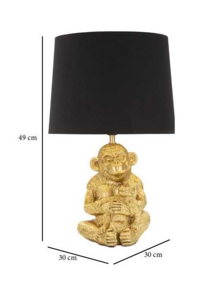 Lampe à poser originale Maman Singe Hauteur 49 cm en Résine Métal Doré Tissu Noir Monkey Mum 