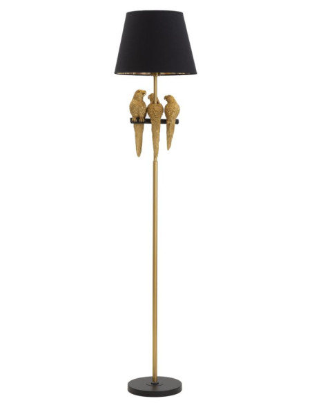 Lampadaire original XL 3 Perroquets Hauteur 164 cm en Résine Métal Doré Tissu Noir Pappagallo 