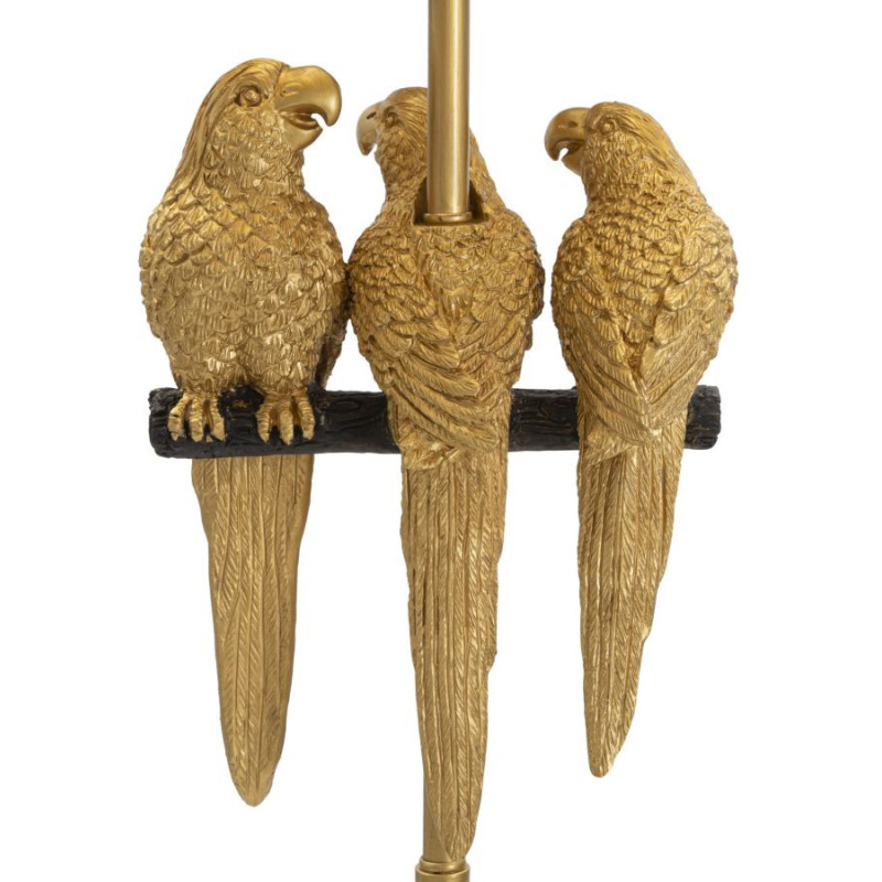 Lampadaire original XL 3 Perroquets Hauteur 164 cm en Résine Métal Doré Tissu Noir Pappagallo 