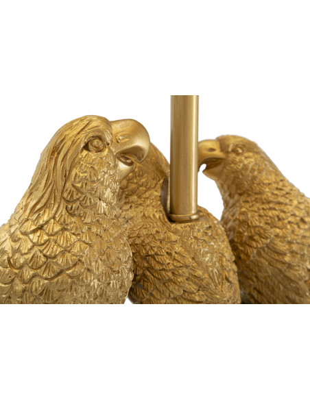 Lampadaire original XL 3 Perroquets Hauteur 164 cm en Résine Métal Doré Tissu Noir Pappagallo 