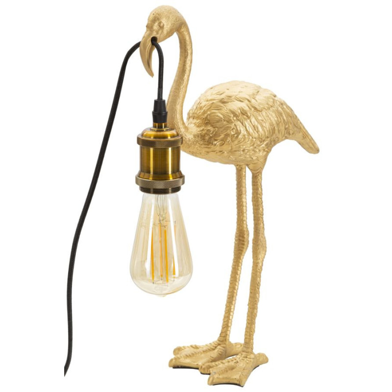 Lampe à poser originale Flamant rose Hauteur 39 cm en Résine Métal Doré Flamingo 