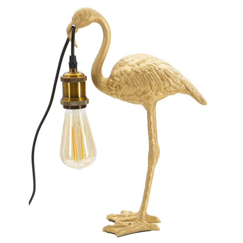 Lampe à poser originale Flamant rose Hauteur 39 cm en Résine Métal Doré Flamingo 