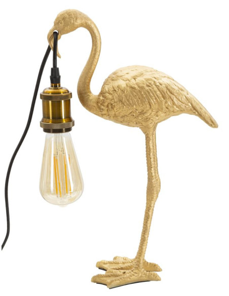 Lampe à poser originale Flamant rose Hauteur 39 cm en Résine Métal Doré Flamingo 