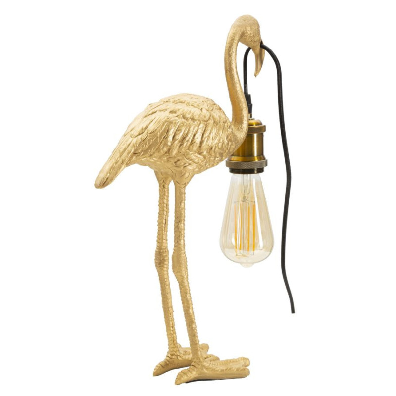 Lampe à poser originale Flamant rose Hauteur 39 cm en Résine Métal Doré Flamingo 