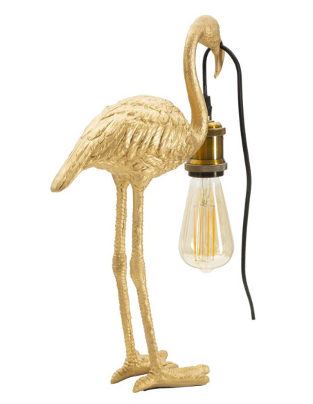 Lampe à poser originale Flamant rose Hauteur 39 cm en Résine Métal Doré Flamingo 