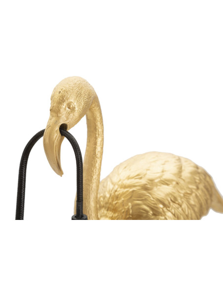 Lampe à poser originale Flamant rose Hauteur 39 cm en Résine Métal Doré Flamingo 