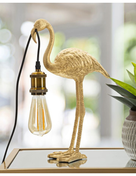 Lampe à poser originale Flamant rose Hauteur 39 cm en Résine Métal Doré Flamingo 