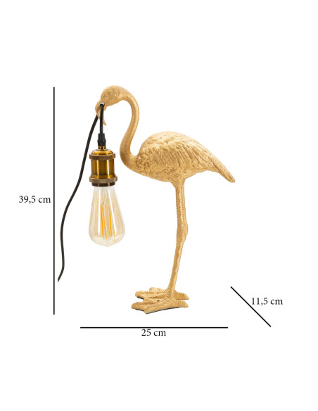 Lampe à poser originale Flamant rose Hauteur 39 cm en Résine Métal Doré Flamingo 