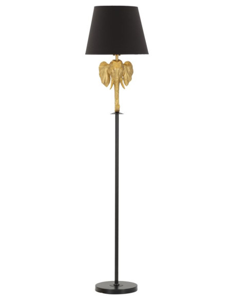 Lampadaire original XL Éléphant Hauteur 164 cm en Résine Doré Métal Tissu Noir Elefante 