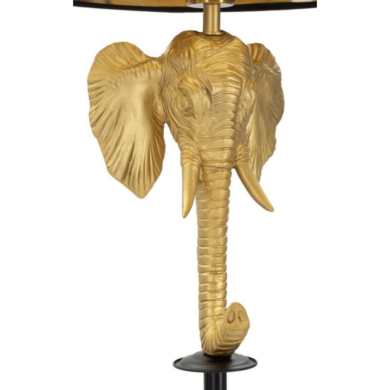 Lampadaire original XL Éléphant Hauteur 164 cm en Résine Doré Métal Tissu Noir Elefante 