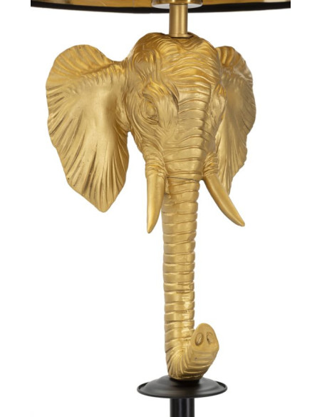 Lampadaire original XL Éléphant Hauteur 164 cm en Résine Doré Métal Tissu Noir Elefante 