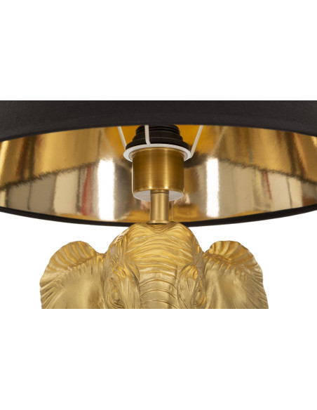 Lampadaire original XL Éléphant Hauteur 164 cm en Résine Doré Métal Tissu Noir Elefante 