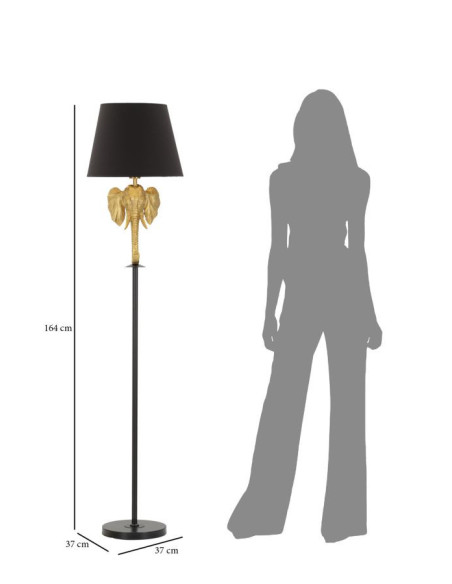 Lampadaire original XL Éléphant Hauteur 164 cm en Résine Doré Métal Tissu Noir Elefante 