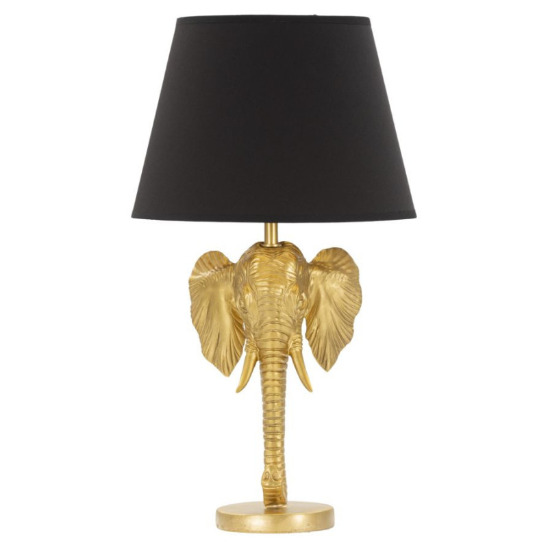 Lampe à poser originale XL Éléphant Hauteur 59c m en Résine Métal Doré Tissu Noir Elefante 