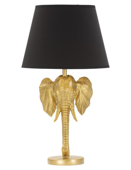 Lampe à poser originale XL Éléphant Hauteur 59c m en Résine Métal Doré Tissu Noir Elefante 