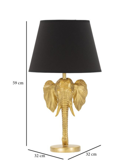 Lampe à poser originale XL Éléphant Hauteur 59c m en Résine Métal Doré Tissu Noir Elefante 