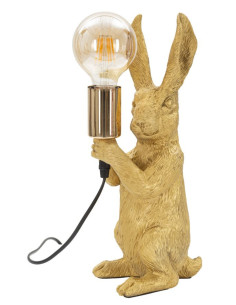 Lampe à poser originale Lapin debout Hauteur 35 cm en Résine Métal Doré Rabbit 