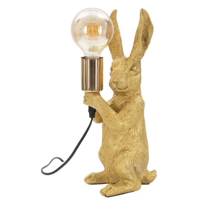 Lampe à poser originale Lapin debout Hauteur 35 cm en Résine Métal Doré Rabbit 