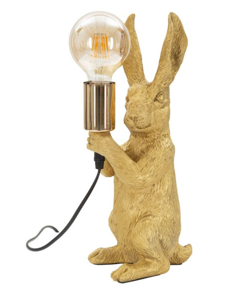 Lampe à poser originale Lapin debout Hauteur 35 cm en Résine Métal Doré Rabbit 